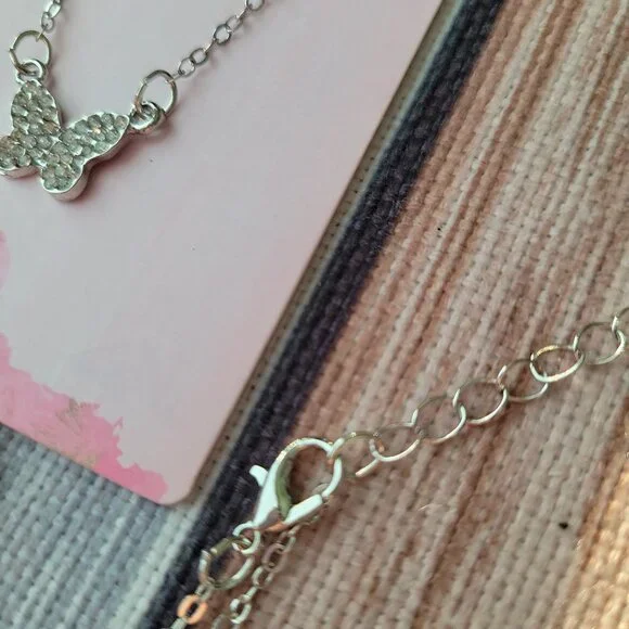 Silvery Butterfly Pendant Necklace – Dainty Sparkle, Adjustable Fit   NEW DD - Picture 6 of 6